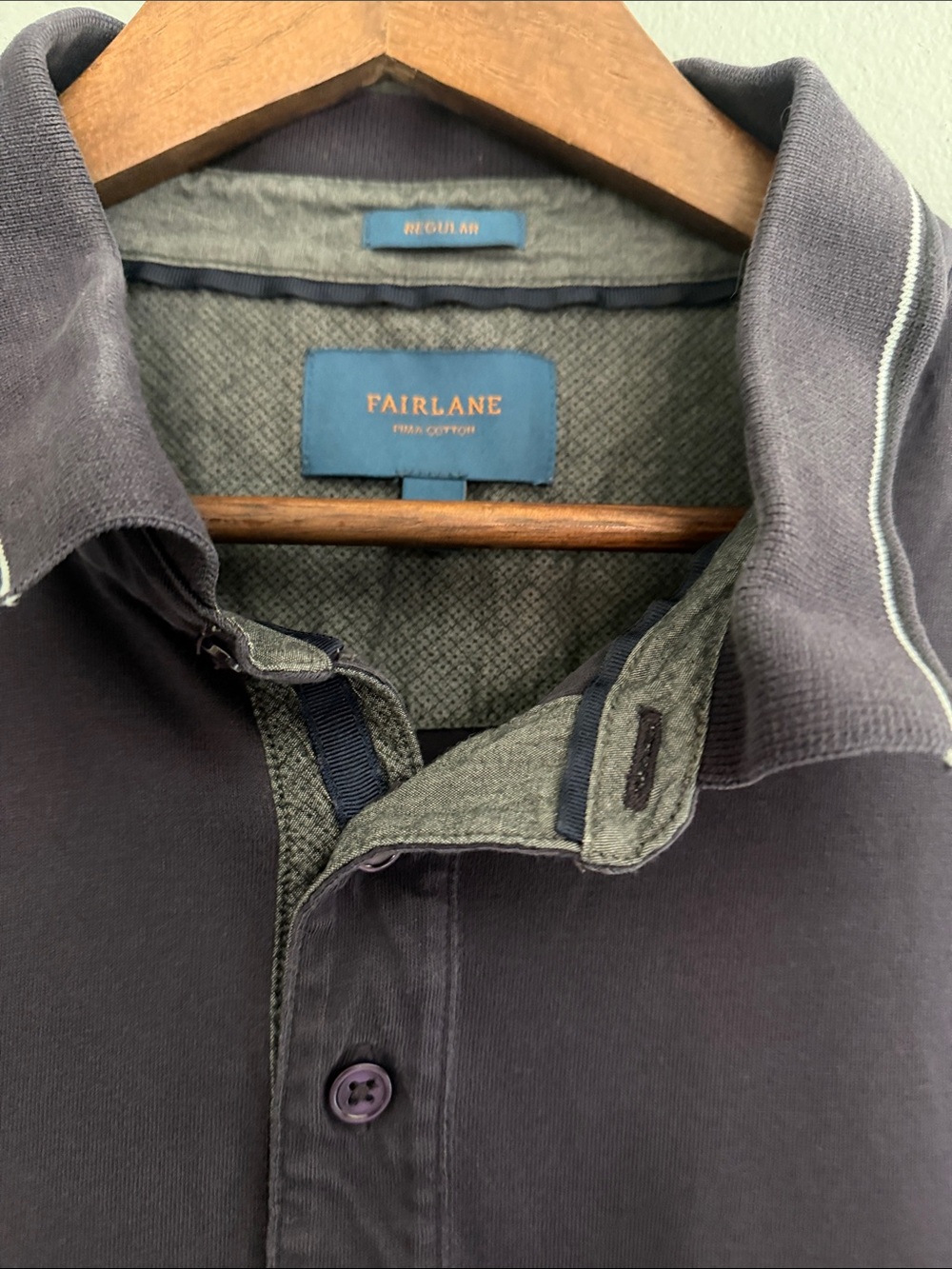 Fairlane Men's Polo Plum Navy Contrast Trim XXL Vent Sides Gray Contrast Collar